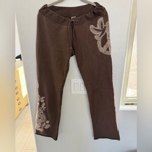 Y2K Lucky Brand Brown Embroidered Sweatpants